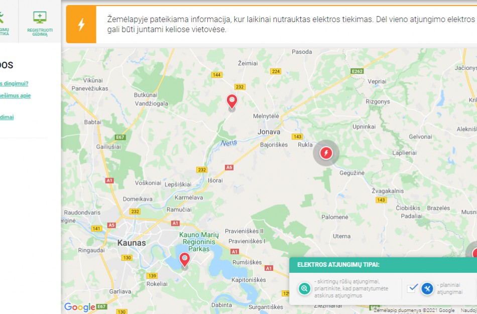 Jonavoje sutriko elektros energijos tiekimas, ESO praneša apie gedimų šalinimą 