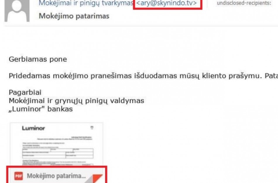 "Luminor” įspėja klientus būti atidžius – sukčiai naudojasi banko vardu