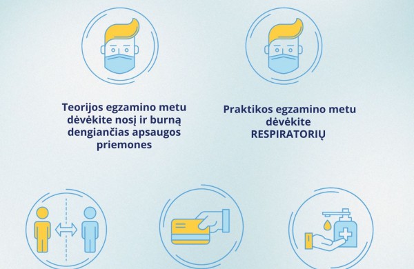 „Regitra“: atvykstantiems į praktikos egzaminus būtina pasirūpinti respiratoriumi
