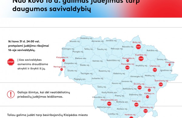VRM: 44 savivaldybėse neliks judėjimo apribojimų
