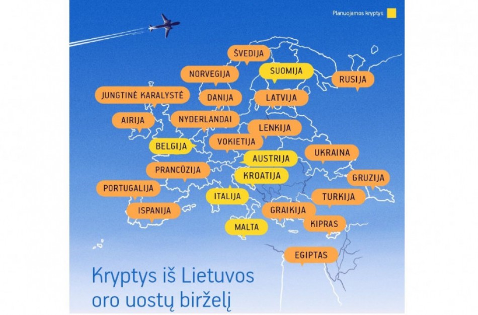 Lietuvos oro uostuose birželį planuojama atnaujinti dar beveik 50 tiesioginių skrydžių maršrutų