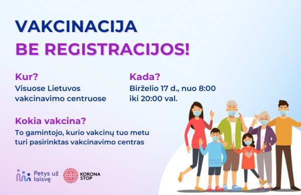 Vakcinacija be registracijos – jau šį ketvirtadienį visoje Lietuvoje