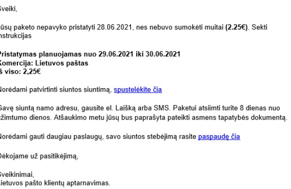 Prisidengiant Lietuvos pašto vardu plinta apgaulingi laiškai