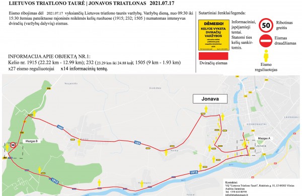 Triatlono metu bus ribojamas eismas
