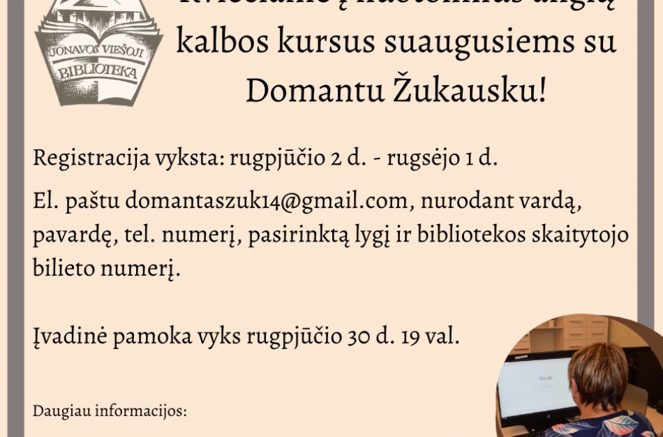 Gyventojai kviečiami į nemokamus anglų kalbos kursus suaugusiems