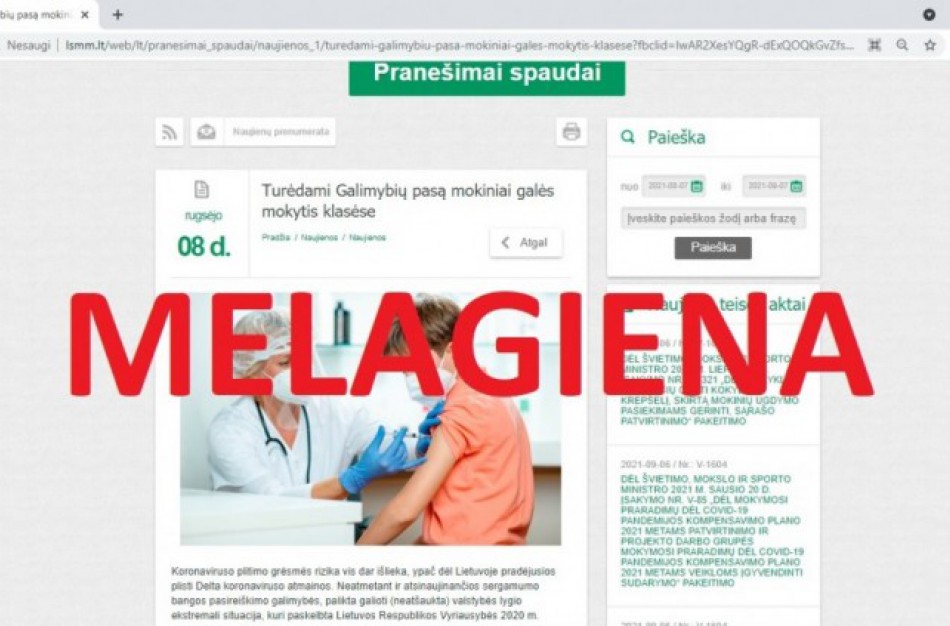 Švietimo, mokslo ir sporto ministerija: dėmesio - melagiena apie mokymąsi mokyklose
