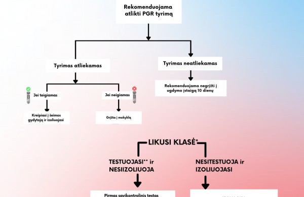 Trumpėja izoliacijos trukmė, specialus izoliacijos algoritmas – ugdymo įstaigoms