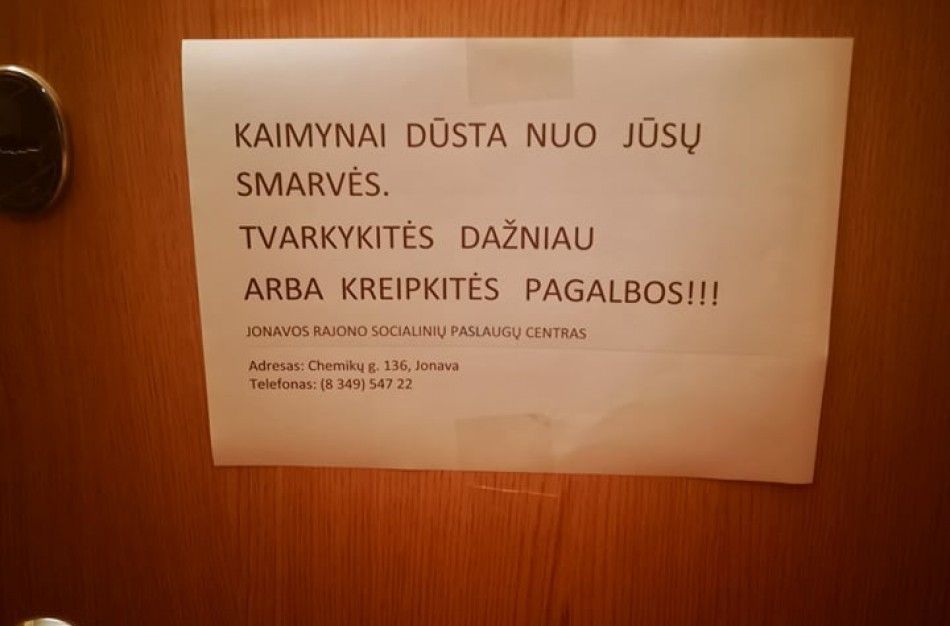 Ant durų paliktas raštelis sulaukė Socialinių paslaugų centro dėmesio