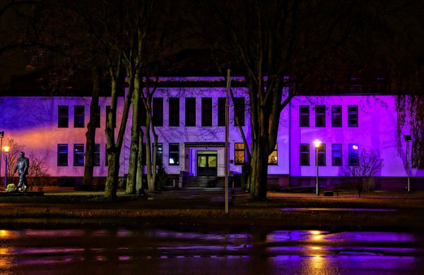 Meno mokykla ir „Šviesos bokštas“ - purpurinės spalvos