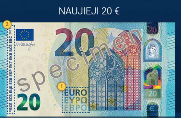 Šiandien į apyvartą išleidžiami nauji 20 eurų banknotai