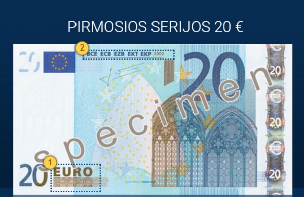 Šiandien į apyvartą išleidžiami nauji 20 eurų banknotai