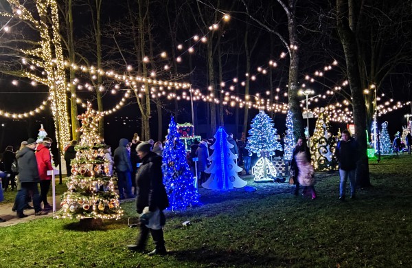 Įžiebta Jonavos miesto puošmena: sužibo Kalėdų eglė ir nutvisko Kalėdinių eglučių miestelis