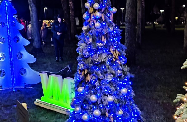 Įžiebta Jonavos miesto puošmena: sužibo Kalėdų eglė ir nutvisko Kalėdinių eglučių miestelis