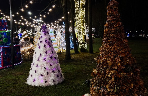 Įžiebta Jonavos miesto puošmena: sužibo Kalėdų eglė ir nutvisko Kalėdinių eglučių miestelis