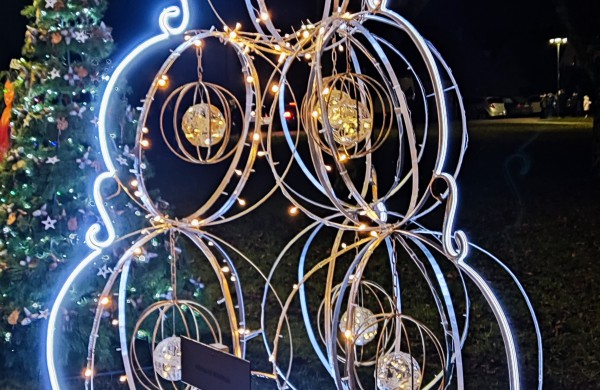 Įžiebta Jonavos miesto puošmena: sužibo Kalėdų eglė ir nutvisko Kalėdinių eglučių miestelis