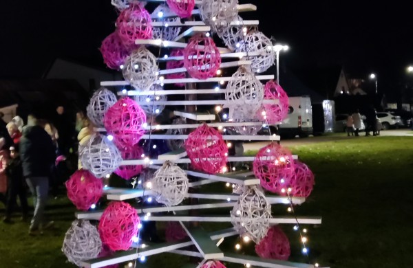 Įžiebta Jonavos miesto puošmena: sužibo Kalėdų eglė ir nutvisko Kalėdinių eglučių miestelis