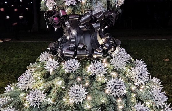 Įžiebta Jonavos miesto puošmena: sužibo Kalėdų eglė ir nutvisko Kalėdinių eglučių miestelis