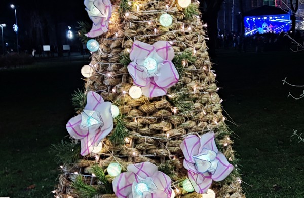 Įžiebta Jonavos miesto puošmena: sužibo Kalėdų eglė ir nutvisko Kalėdinių eglučių miestelis