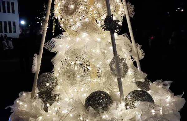 Įžiebta Jonavos miesto puošmena: sužibo Kalėdų eglė ir nutvisko Kalėdinių eglučių miestelis