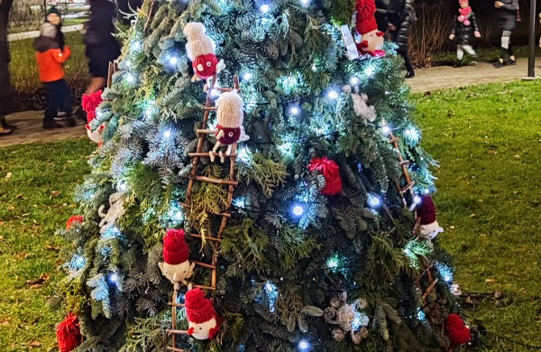 Įžiebta Jonavos miesto puošmena: sužibo Kalėdų eglė ir nutvisko Kalėdinių eglučių miestelis