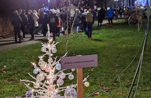 Įžiebta Jonavos miesto puošmena: sužibo Kalėdų eglė ir nutvisko Kalėdinių eglučių miestelis