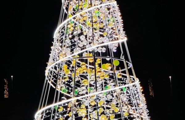 Įžiebta Jonavos miesto puošmena: sužibo Kalėdų eglė ir nutvisko Kalėdinių eglučių miestelis