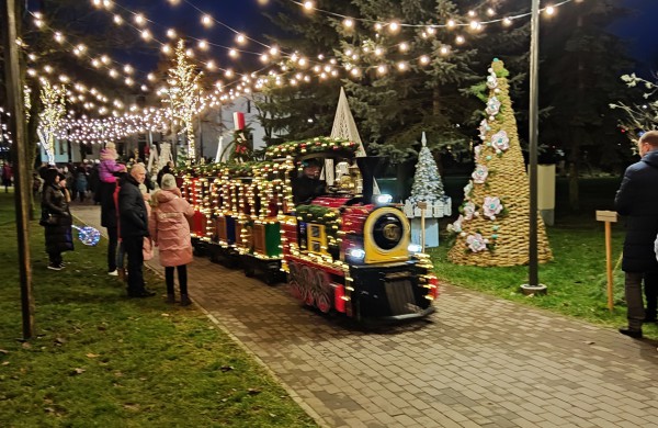 Įžiebta Jonavos miesto puošmena: sužibo Kalėdų eglė ir nutvisko Kalėdinių eglučių miestelis