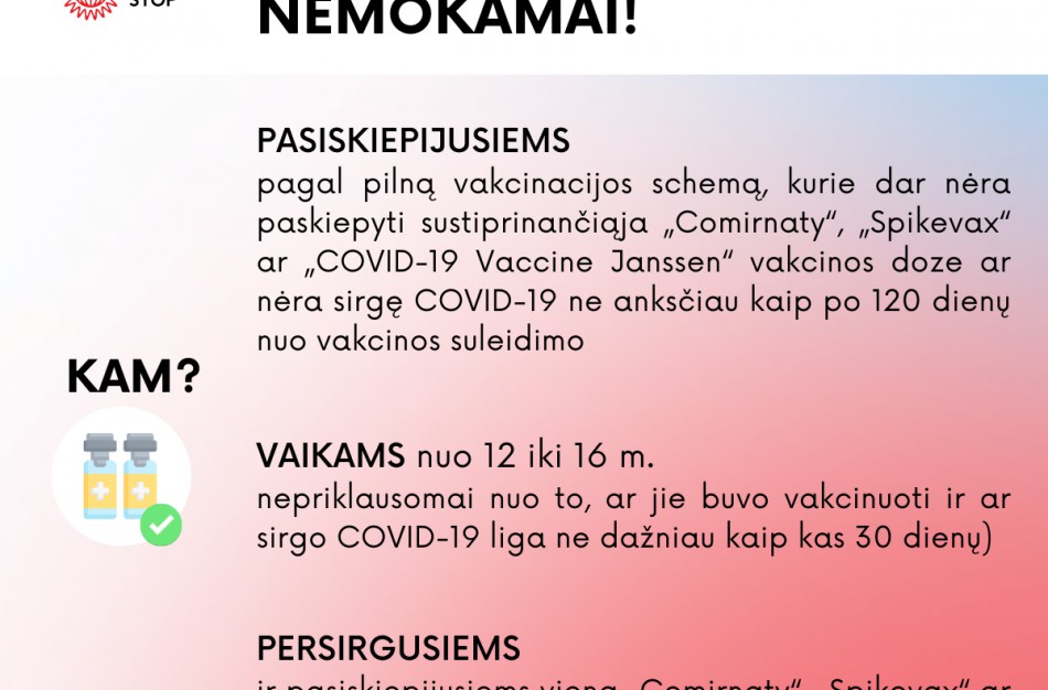 Plečiamos asmenų grupės, galinčios nemokamai išsitirti COVID-19 antikūnus
