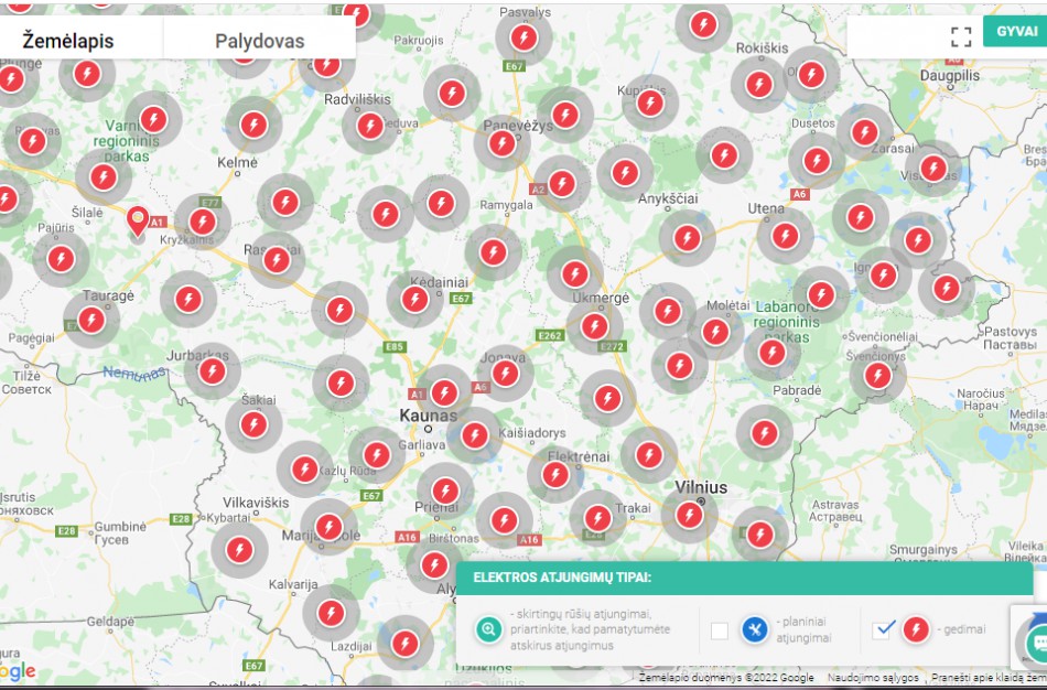 Elektros gedimų žemėlapis Lietuvą „nudažė raudonai“