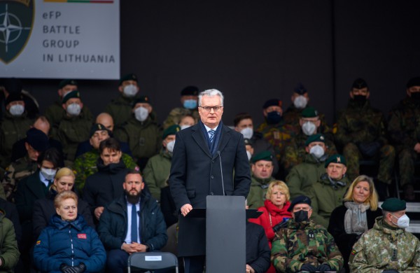 LR Prezidento sveikinimas NATO priešakinių pajėgų kovinės grupės dislokavimo Lietuvoje penktųjų metinių minėjime Rukloje