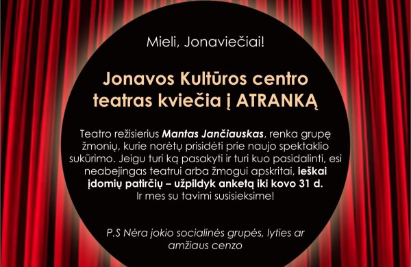 JKC teatras renka mėgėjų aktorių trupę