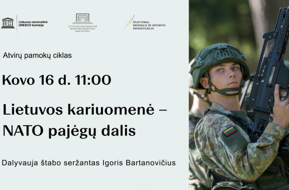 Kovo 16 d. – atvira pamoka „Lietuvos kariuomenė – NATO pajėgų dalis“