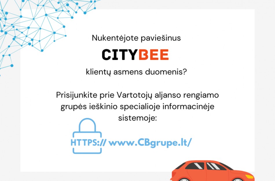 Vartotojų aljansas inicijuoja grupės ieškinį dėl paviešintų Citybee klientų asmens duomenų