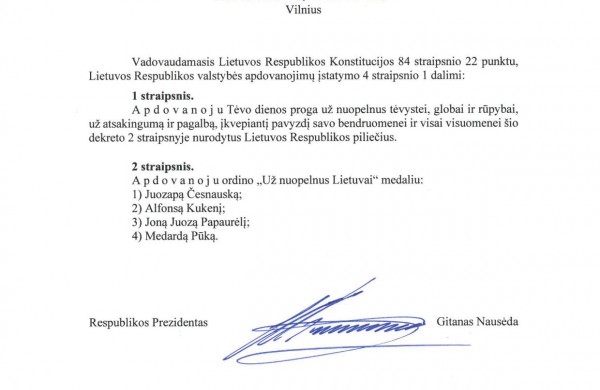 Ordino „Už nuopelnus Lietuvai“ medaliu apdovanotas jonavietis pagerbtas ir vietos valdžios