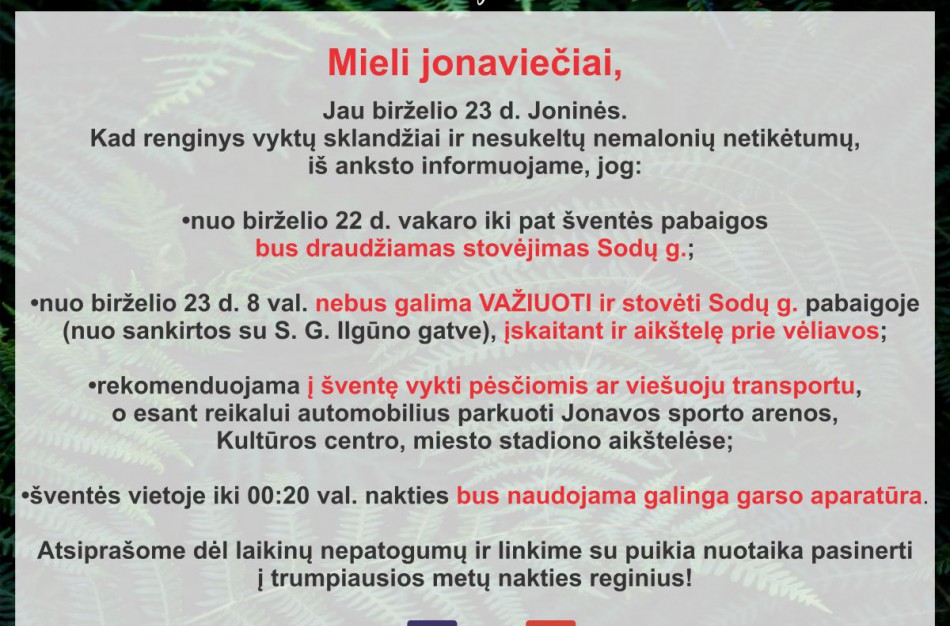 JKC informacinis Joninių pranešimas miesto gyventojams