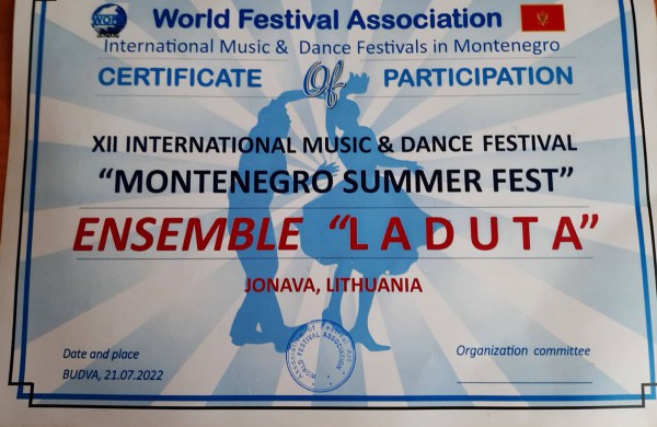 ,,Laduta" dalyvavo XII-ajame tarptautiniame muzikos ir šokio festivalyje ,,MONTENEGRO SUMMER FEST"