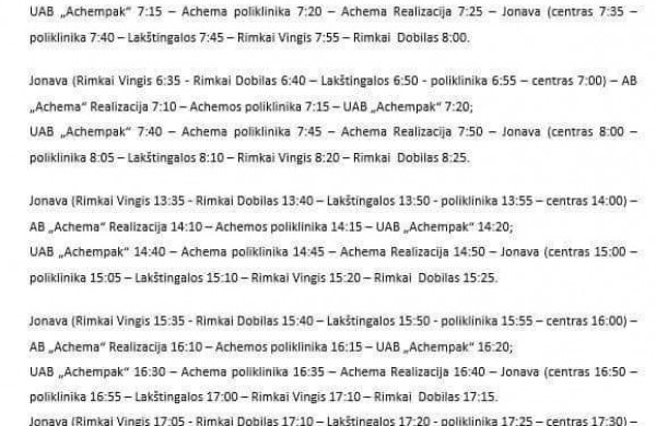 Kaip vyks pavėžėjimas autobusu į ir iš „Achema“ ir „Achemos poliklinika" nuo rugsėjo 1 dienos