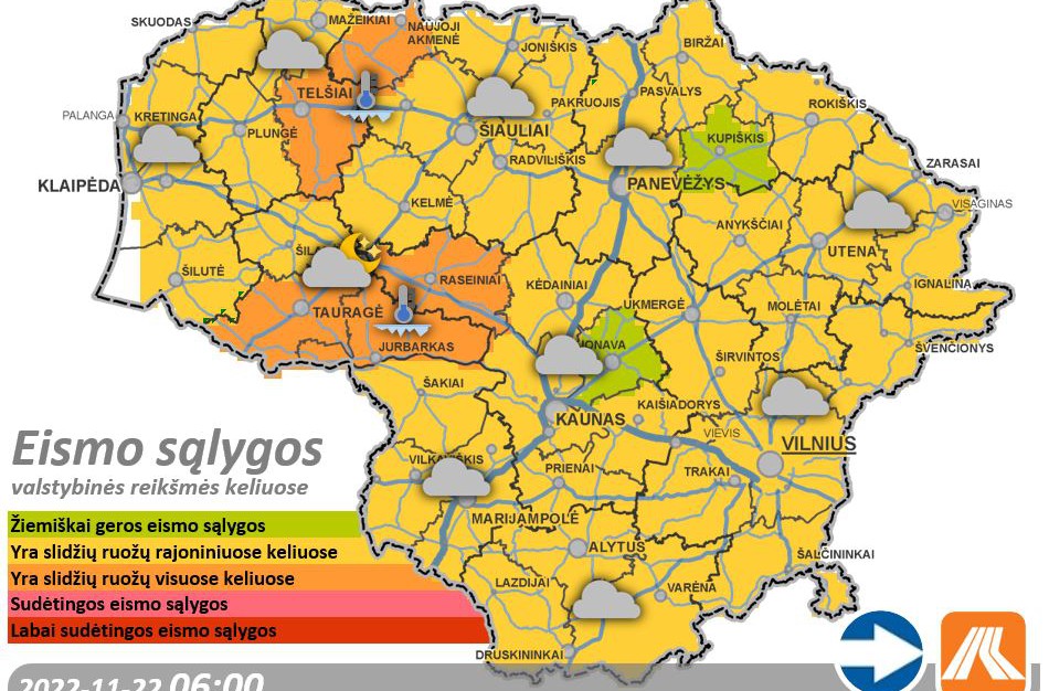 Antradienio kelių būklė ir eismo sąlygos