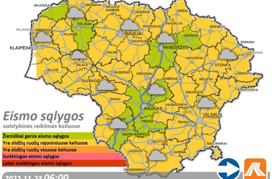 Trečiadienio kelių būklė ir eismo sąlygos