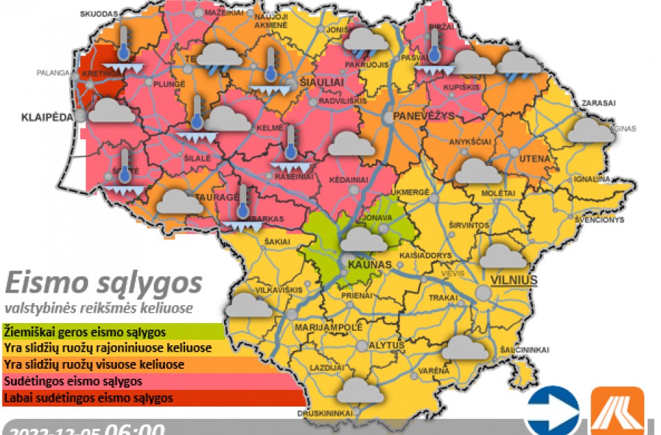 Gruodžio 5-osios kelių būklė ir eismo sąlygos