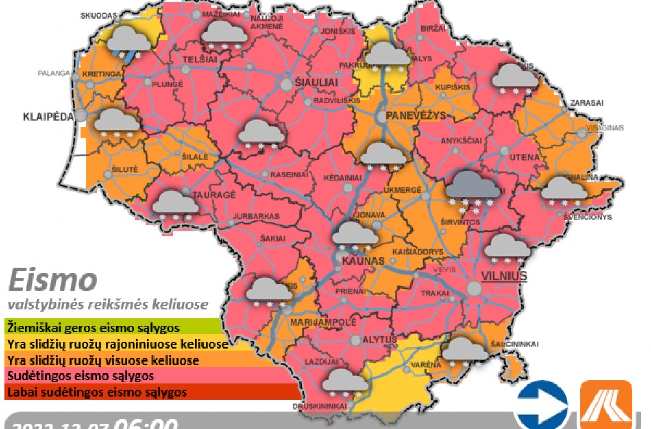 Gruodžio 7-osios kelių būklė ir eismo sąlygos