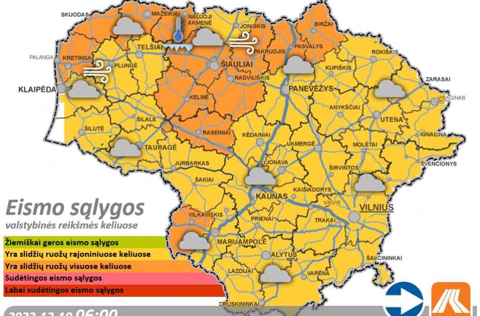 Gruodžio 19-osios kelių būklė ir eismo sąlygos