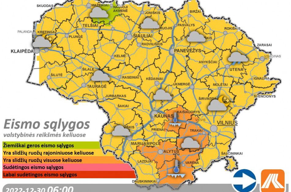 Gruodžio 30-osios kelių būklė ir eismo sąlygos