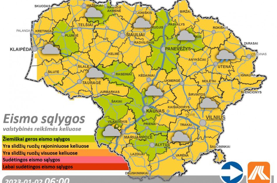Sausio 2-osios kelių būklė ir eismo sąlygos