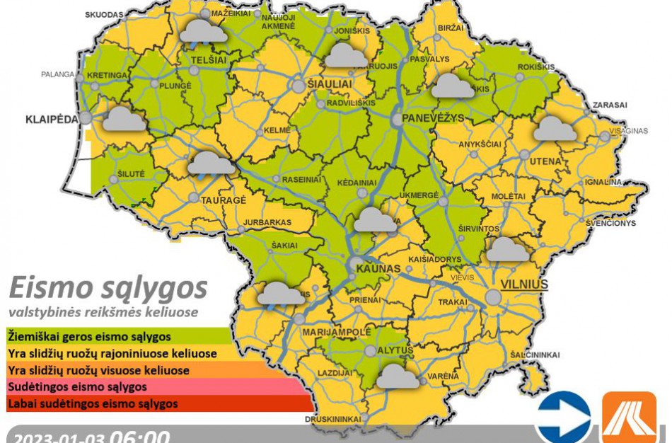 Sausio 3-osios kelių būklė ir eismo sąlygos