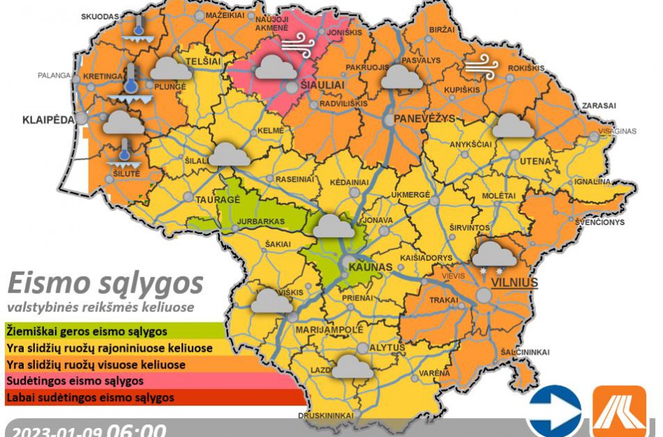 Sausio 9-osios kelių būklė ir eismo sąlygos