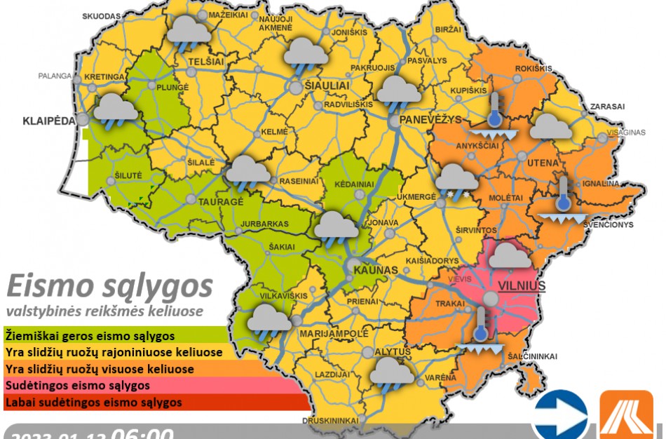 Sausio 12-osios kelių būklė ir eismo sąlygos