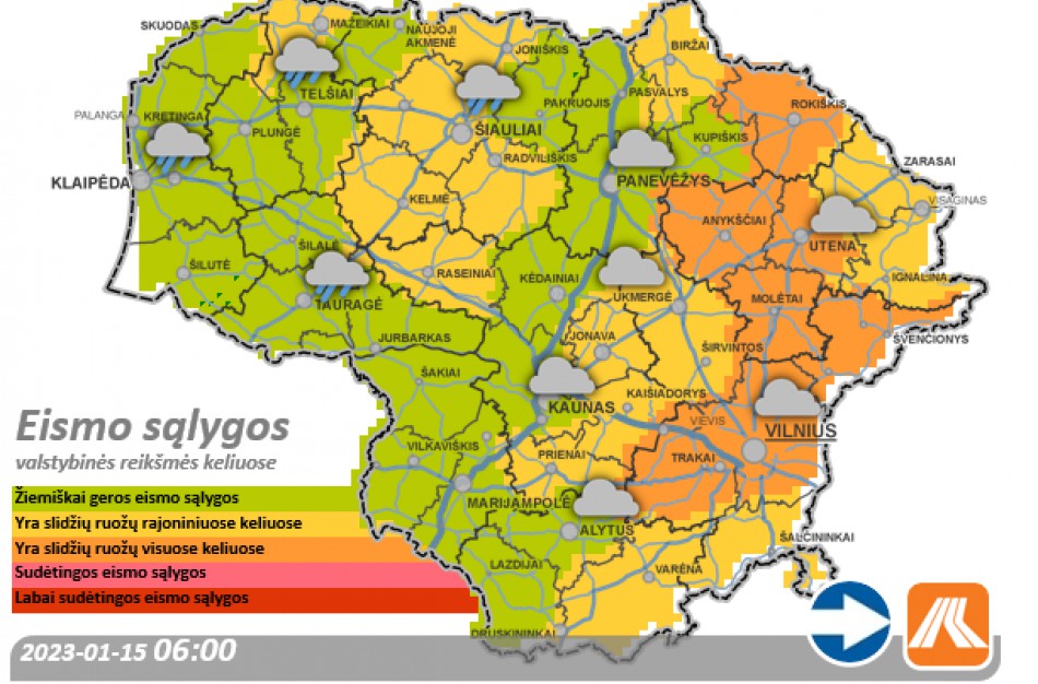 Sausio 15-osios kelių būklė ir eismo sąlygos