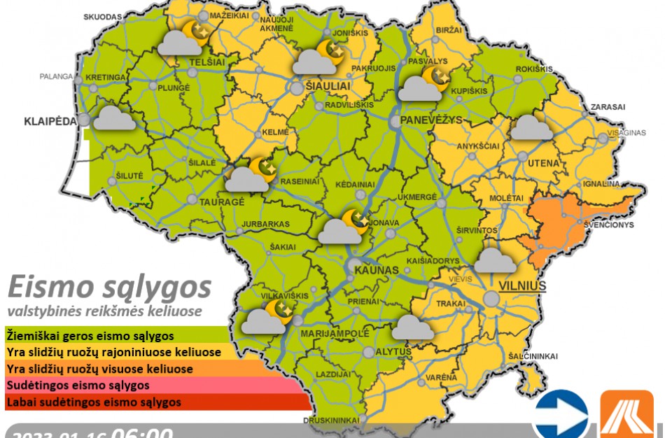 Sausio 16-osios kelių būklė ir eismo sąlygos