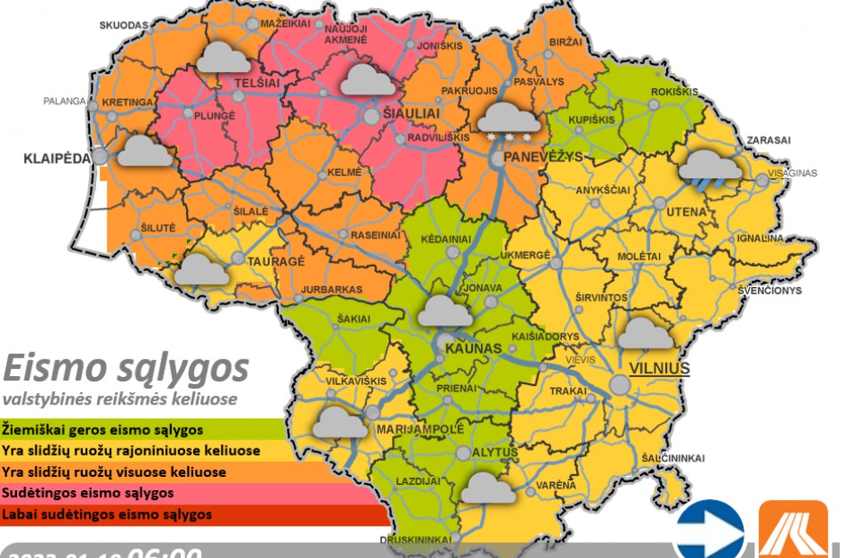 Sausio 19-osios kelių būklė ir eismo sąlygos